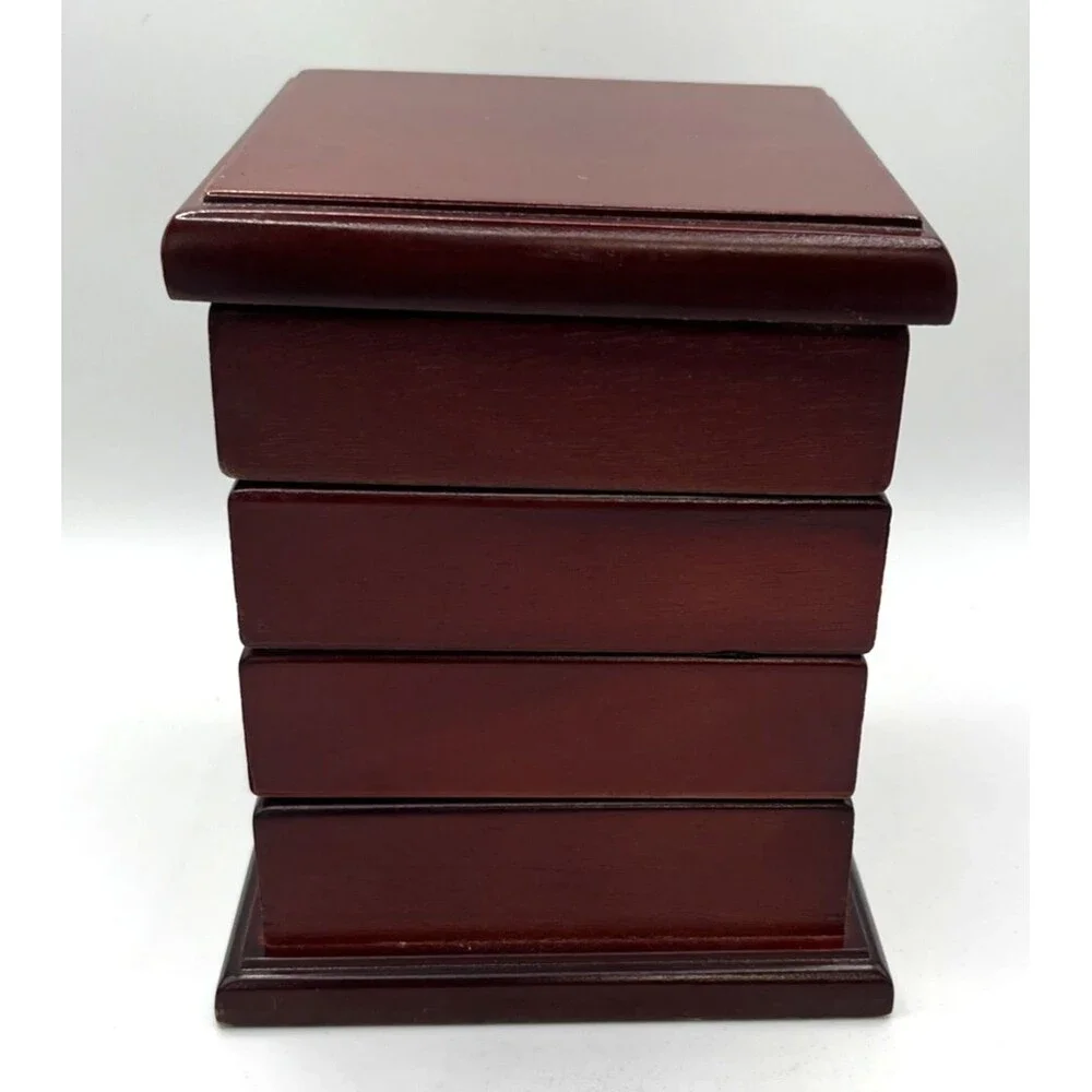 Vintage Swivel Tiered Wooden Jewelry Box Organizer Flex Zorb Anti Tarnish Lining